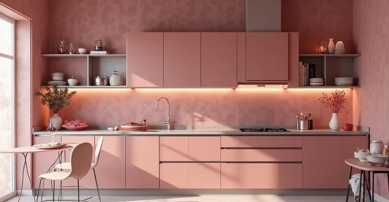 Cozinha Rosa queimado e cinza