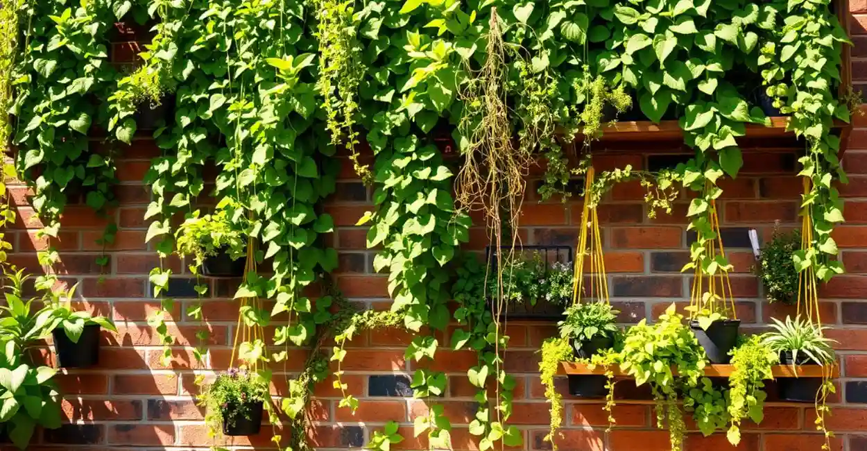 Um jardim exuberante e vibrante, repleto de uma variedade de plantas em um quintal. Imagem gerada por IA